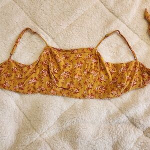 Aeropostale Tie Back Floral Crop Top XS Women's Summer Yellow Golden Adjustable
